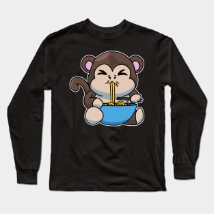 Anime Kawaii Ramen Eating Monkey Japanese Noodles Long Sleeve T-Shirt